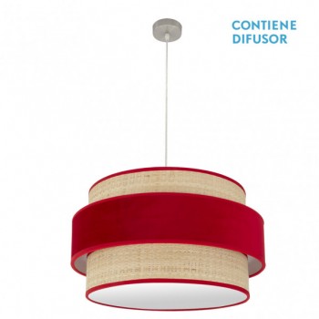 Distribuidor - Lâmpadas Diversas | Colgantes Moderno | COLGANTE REYES 3XE27 NIQUEL/NATURAL-ROJO REGX60X60 CM Ref: 177496007
